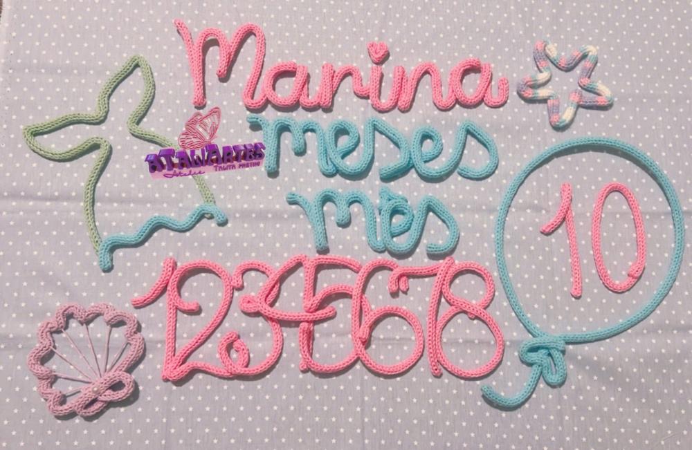 Kit Mêsversário Sereia + nome personalizado Tricotin