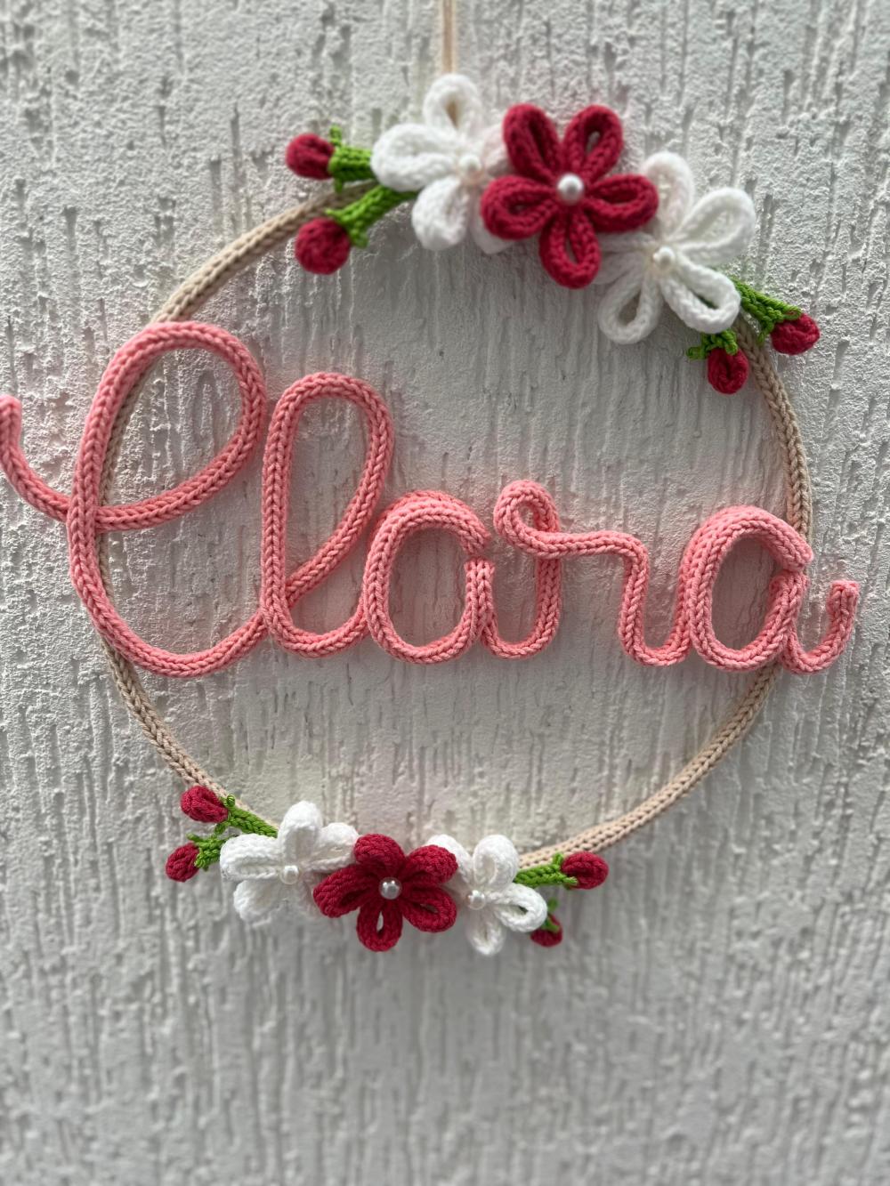 Porta Maternidade 6 Flores, Brotos e Folhas em Tricotin
