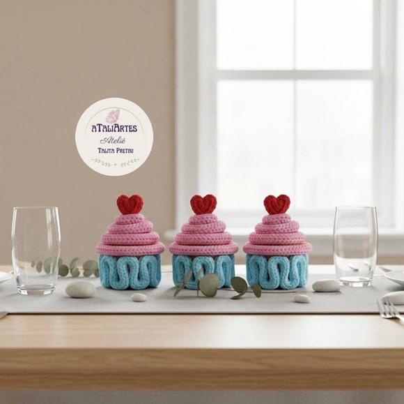 03 Unds Cupcake Miniatura Decorativo Personalizado Tricotin