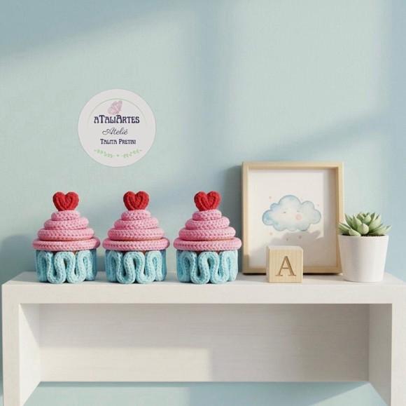 03 Unds Cupcake Miniatura Decorativo Personalizado Tricotin