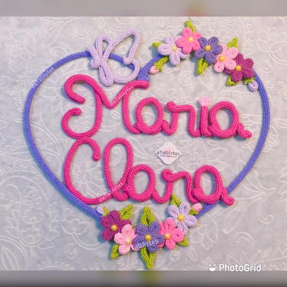 Porta maternidade guirlanda de Coração Flores e Borboleta Nome 