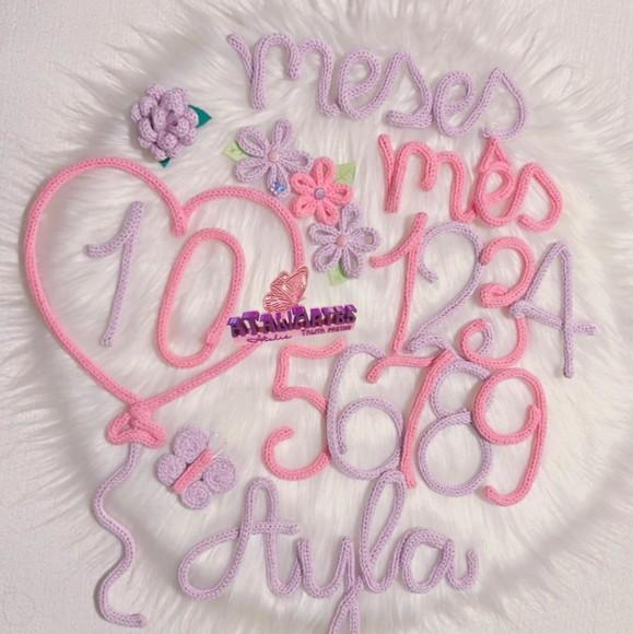 Kit Mêsversário Flores e Borboleta + Nome personalizado em Tric