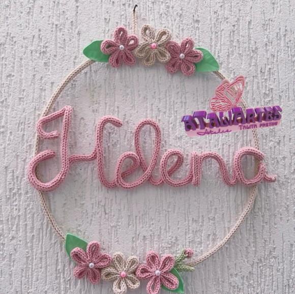 Porta Maternidade 6 Flores, Brotos e Folhas em Tricotin