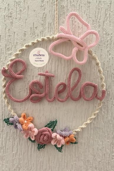 Porta Maternidade Rosa, flores e borboleta Macramê com Tricotin 