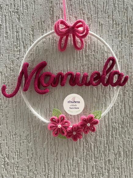 Porta Maternidade Laço com Flores Personalizado Tricotin
