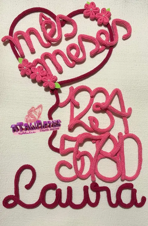 Kit mêsversário menina coração florido personalizado em trico