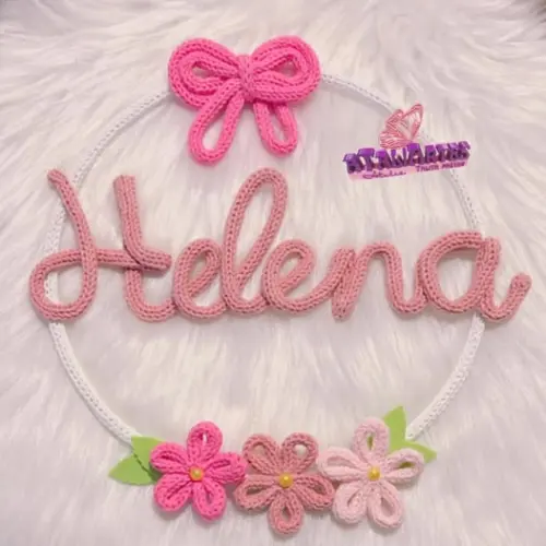 Porta maternidade Menina laço mor com flores personalizada em tr