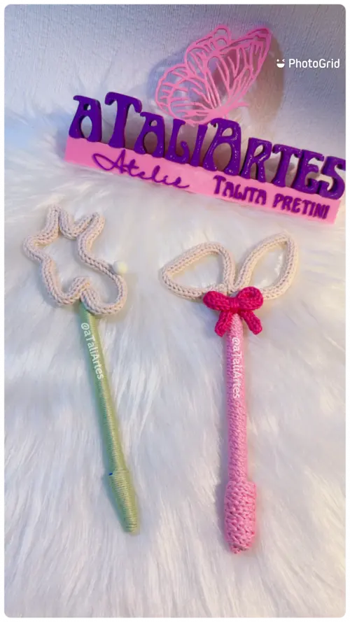 Caneta decorada personalizada em tricotin