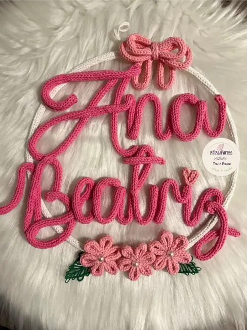 Porta maternidade Nome Composto Laço com flores modelo Mor perso