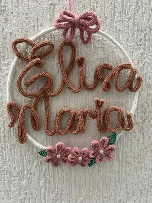 Porta maternidade Nome Composto Laço com flores modelo Mor perso