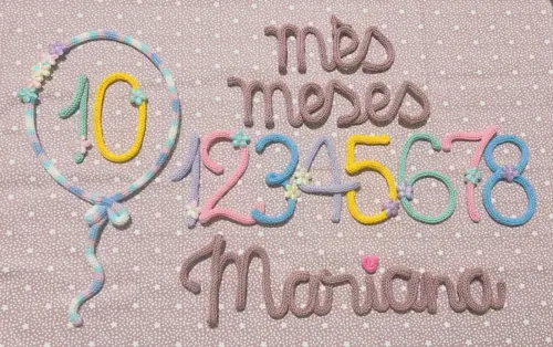 Kit Mêsversário Menina  em Tricotin + Nome com Florzinha nos n?