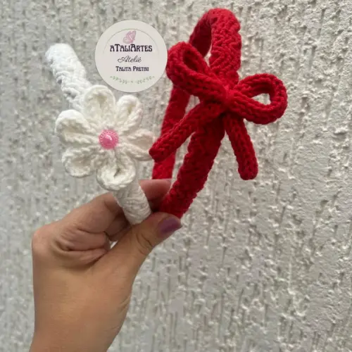 02 Unidades Tiara Personalizada com Laço em Tricotin