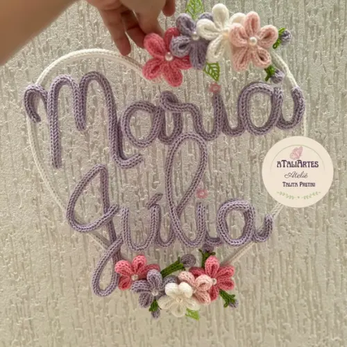 Coração com Nome Composto Personalizado em Tricotin
