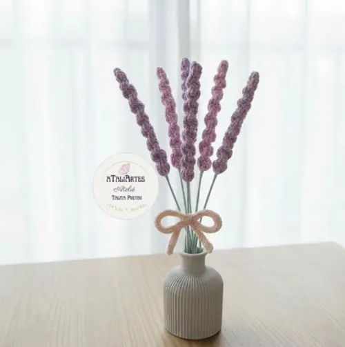 Flor de Lavanda Decorativa para Vaso em Tricotin