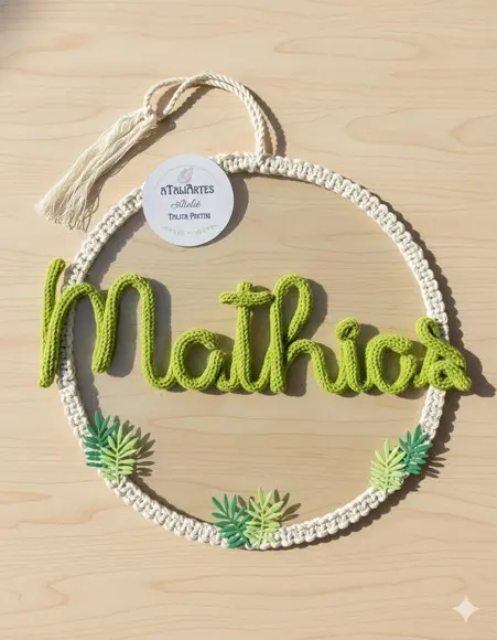 Porta maternidade Menino Personalizada Macramê com Tricotin