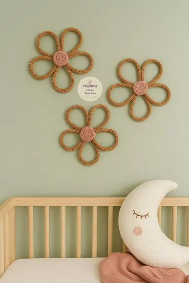 Kit 03 Unidades Flor Decorativa de Parede em Tricotin