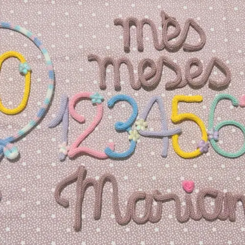 Kit Mêsversário Menina  em Tricotin + Nome com Florzinha nos n?