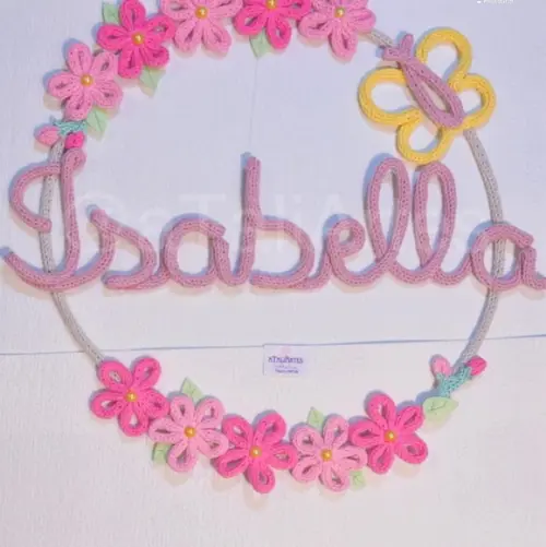 Porta Maternidade Flores Personalizadas em Tricotin
