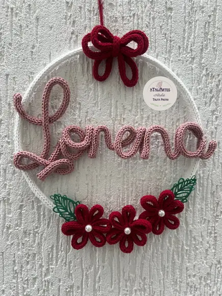 Porta Maternidade Laço com Flores Personalizado Tricotin
