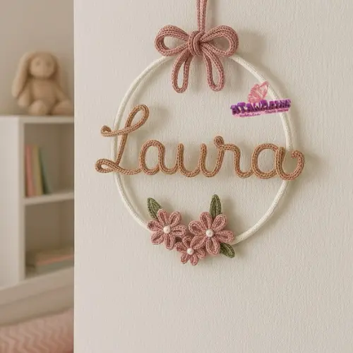 Porta Maternidade Laço com Flores Personalizado Tricotin