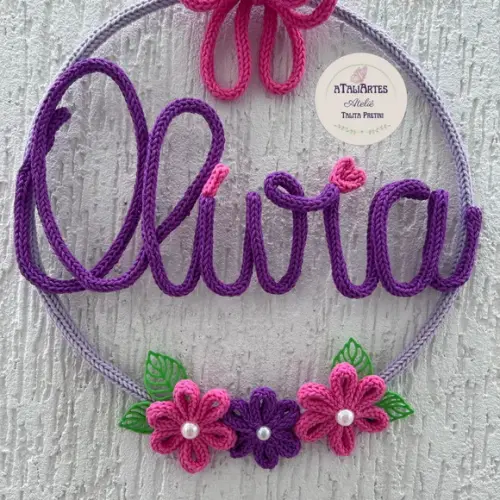 Porta Maternidade Laço com Flores Personalizado Tricotin