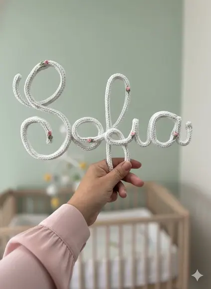 Porta Maternidade Nome com Bordado personalizado em tricotin