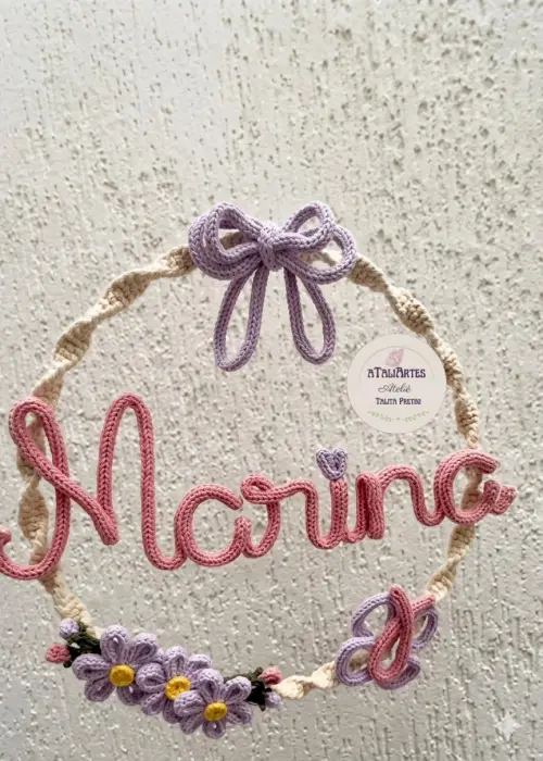 Porta maternidade Laço, flores e borboleta macramê com tricotin personalizado