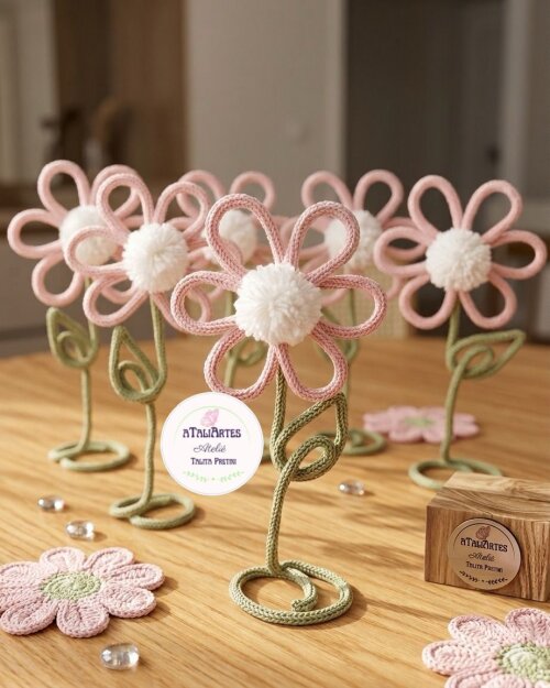 Centro de Mesa Flor miolo de pompom porta retrato personalizado e