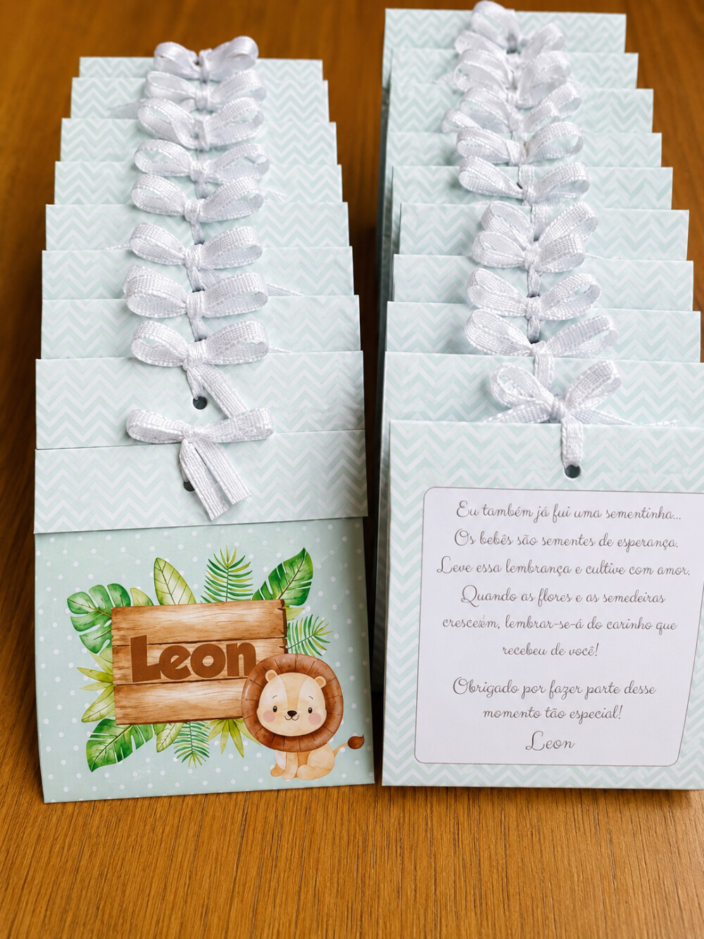 Sachê com sementes de girassol personalizado – Tema Leãozinho