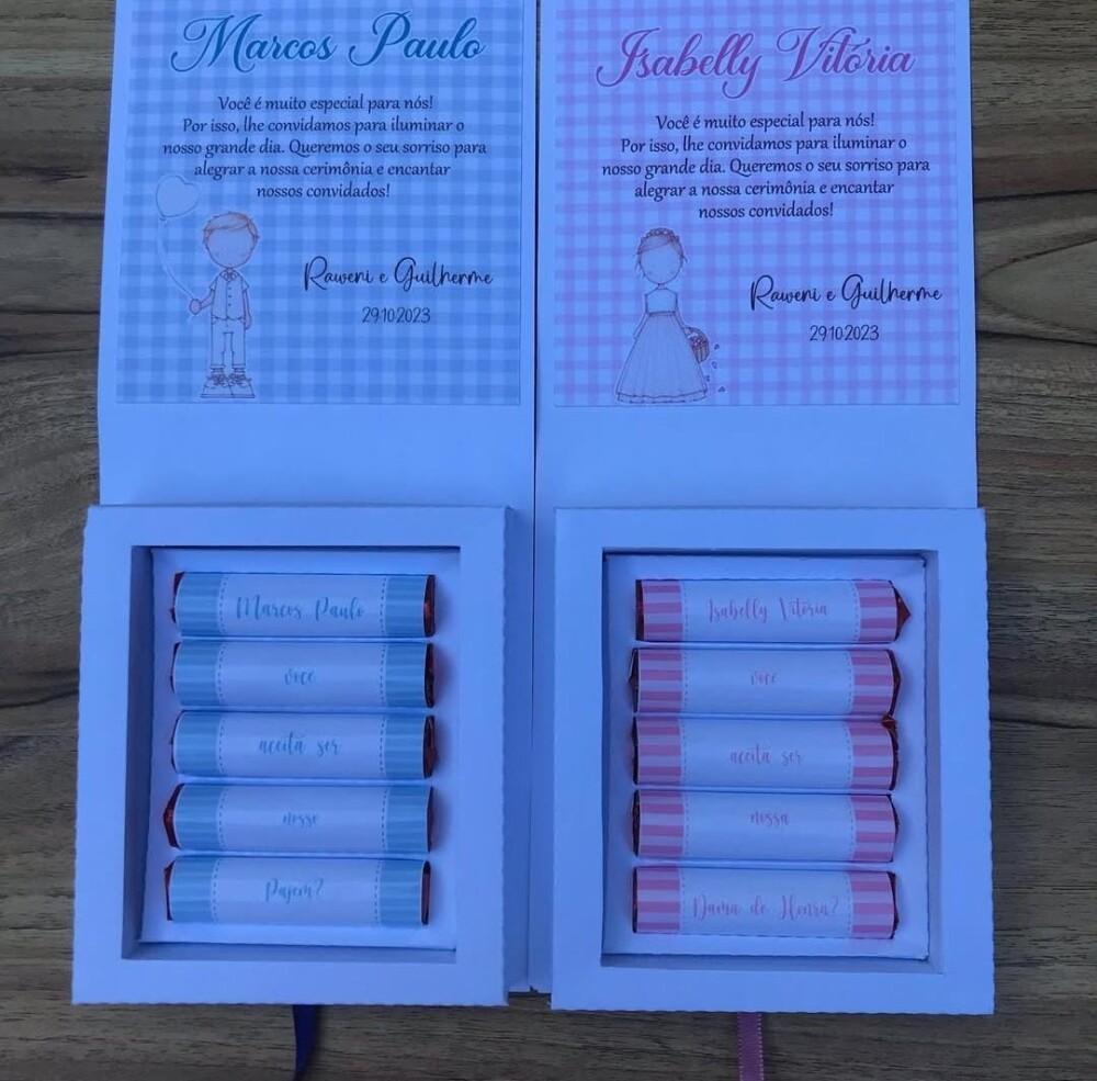 01 Convite para Pajem ou Daminha de Casamento - Caixa com batons