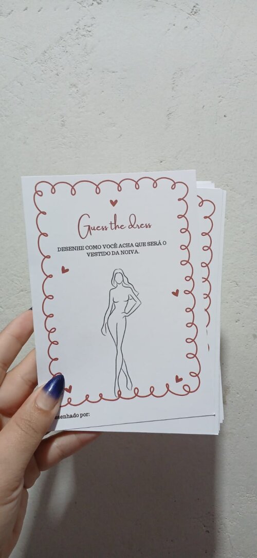 20 Cartão Brincadeira Desenhe o Vestido da Noiva - Chá de Panela, Chá de Lingerie