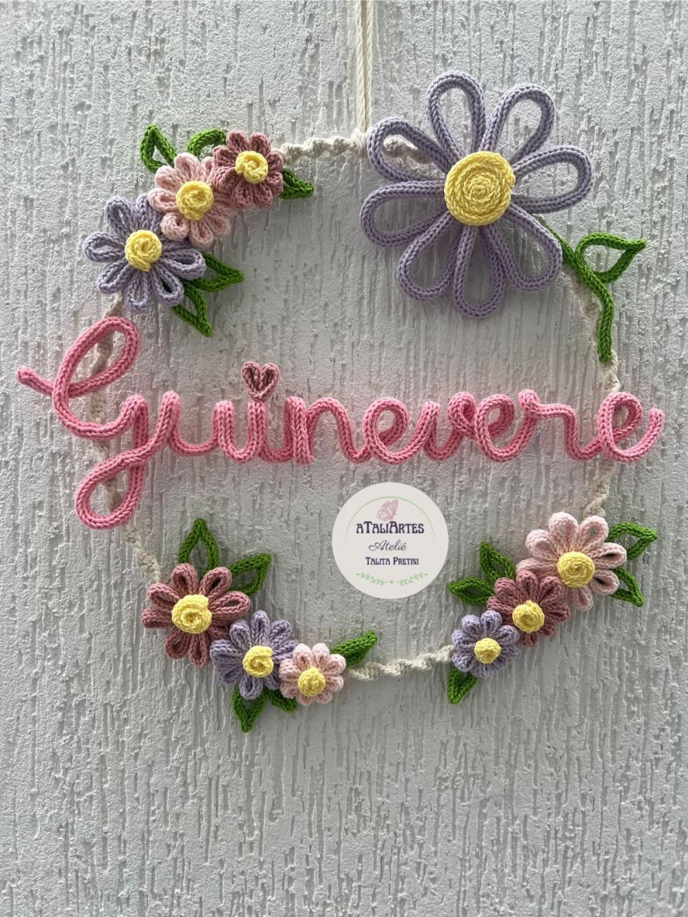 Porta maternidade delicado margaridas macramê com tricotin perso