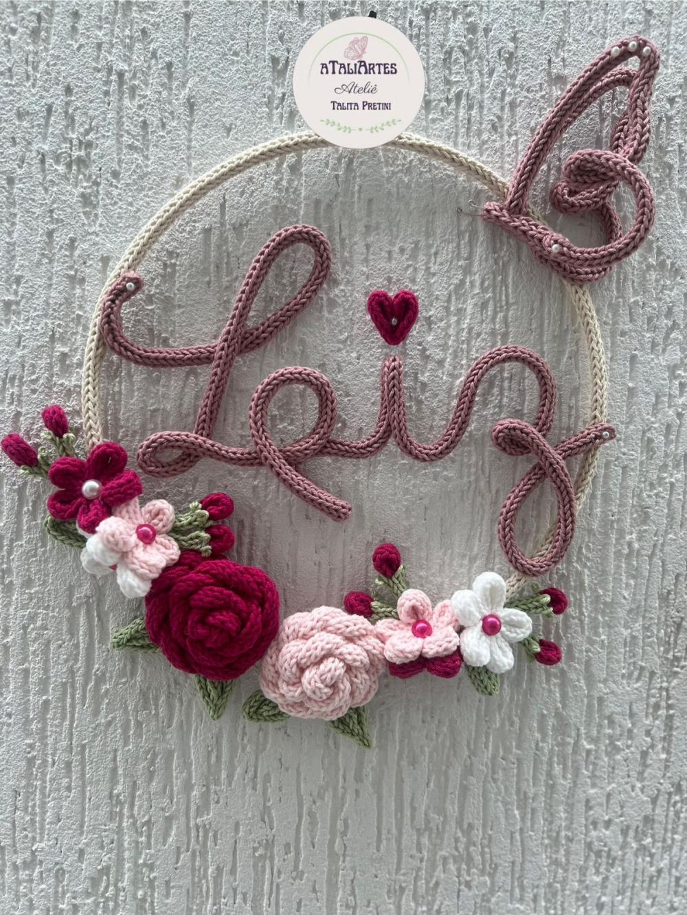 Enfeite de porta maternidade personalizado macramê com tricotin