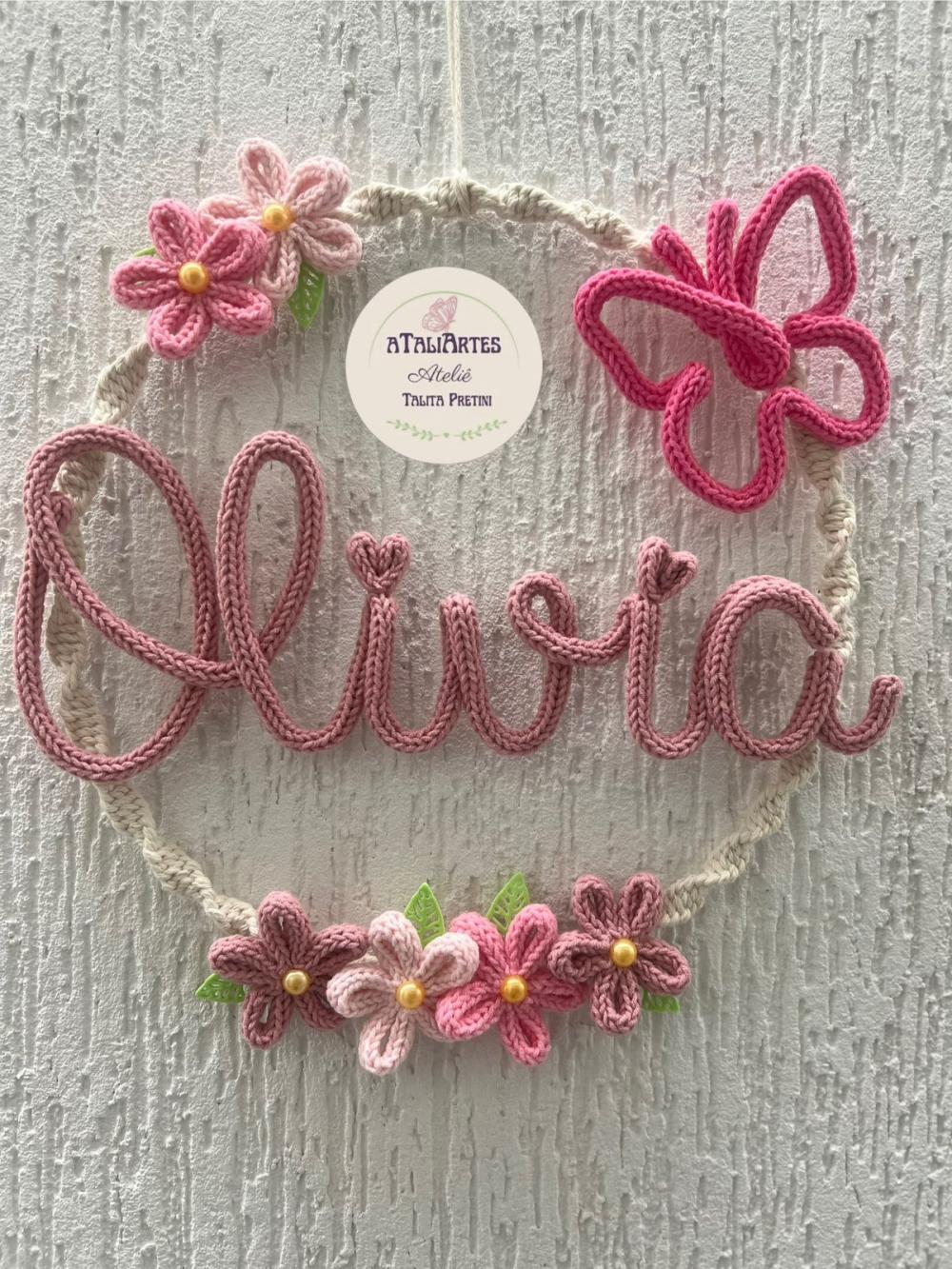 Enfeite de porta maternidade Menina em Alta Macramê com Tricotin