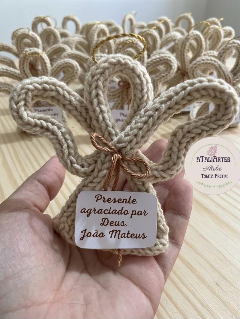 10 unidades Anjinho de tricotin personalizado Lembrancinha batiza