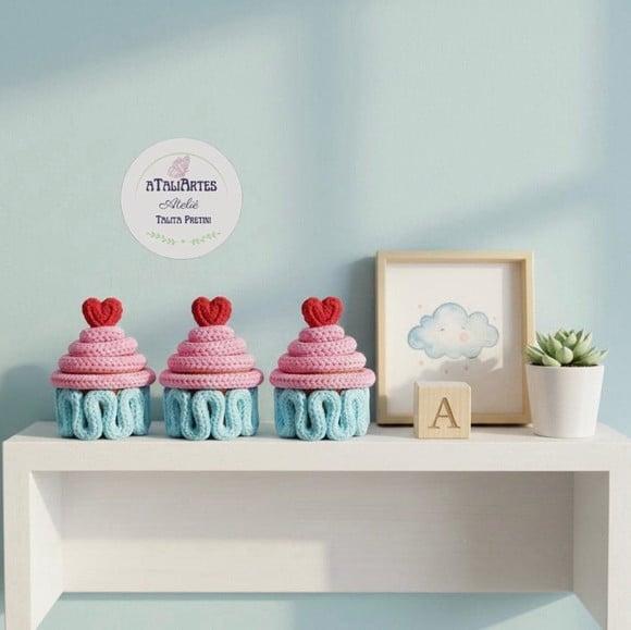 03 Unds Cupcake Miniatura Decorativo Personalizado Tricotin