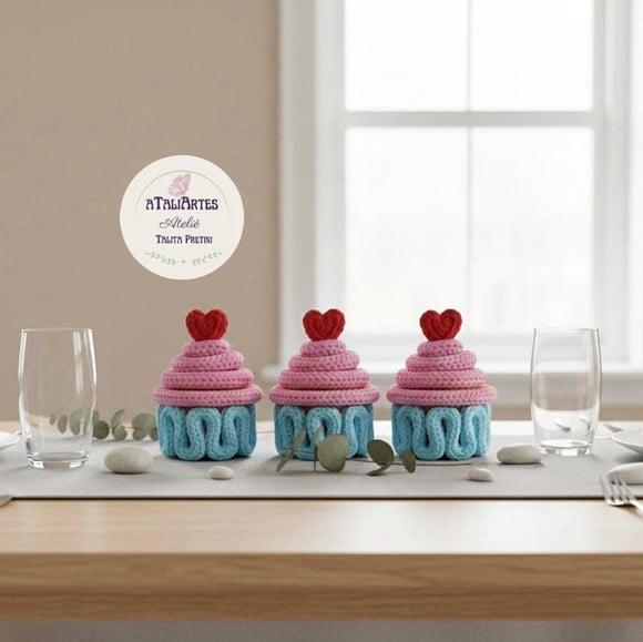 03 Unds Cupcake Miniatura Decorativo Personalizado Tricotin