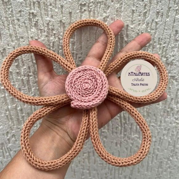 Kit 03 Unidades Flor Decorativa de Parede em Tricotin