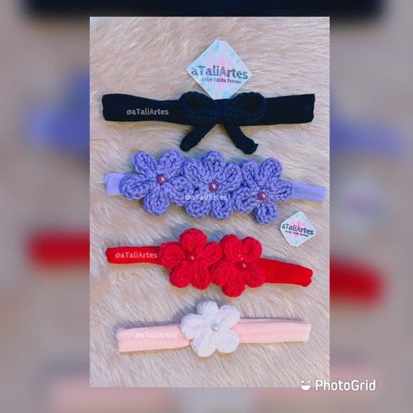 Kit 04 Unds Tiara / Faixa para Bebê com Tricotin Ataliartes