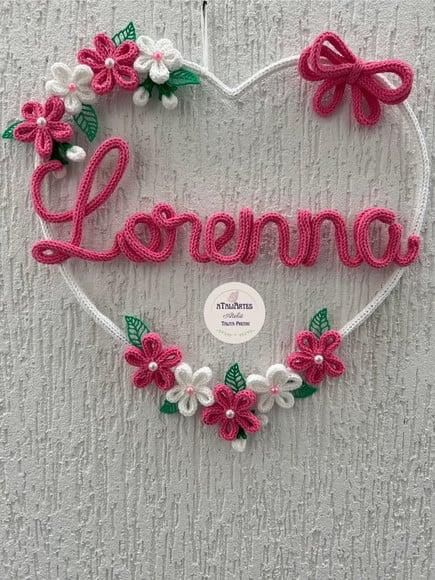 Porta Maternidade Coração Personalizado com Flores Tricotin
