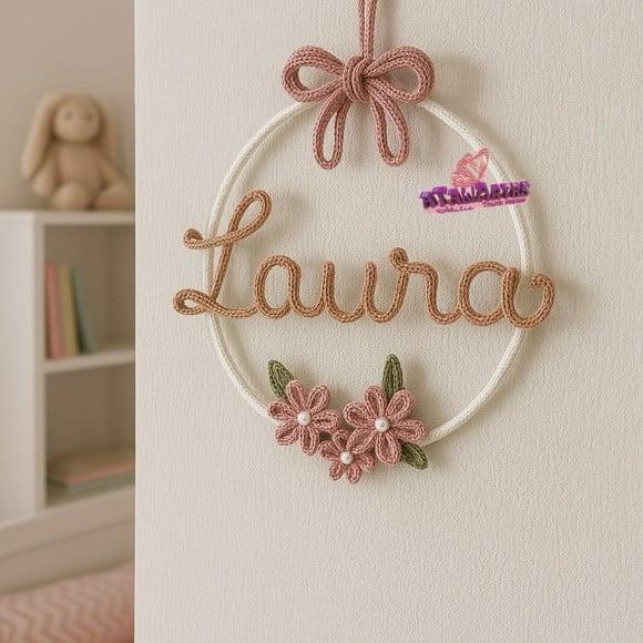 Porta Maternidade Laço com Flores Personalizado Tricotin