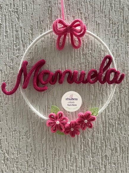 Porta Maternidade Laço com Flores Personalizado Tricotin
