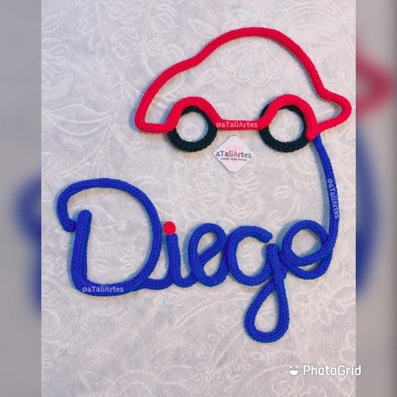 Porta Maternidade Nome com Desenho em Tricotin personalizado