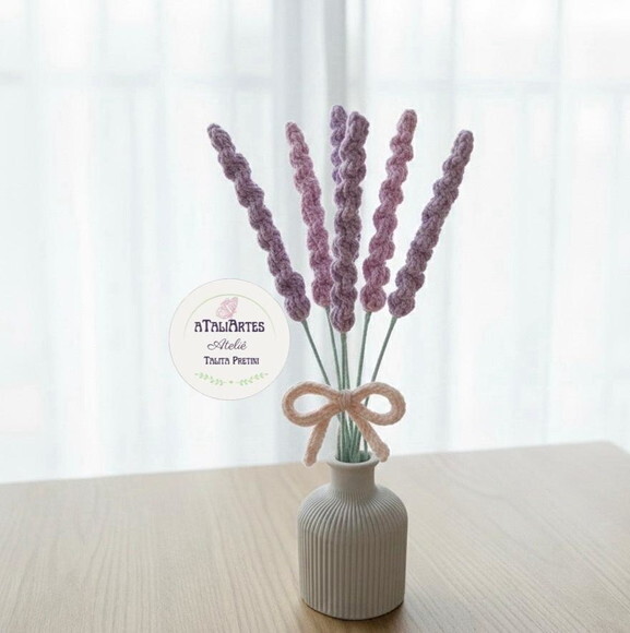 Flor de Lavanda Decorativa para Vaso em Tricotin com 02 unidades