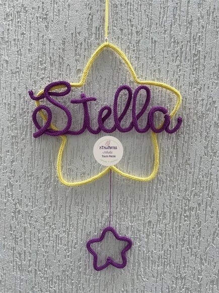 Porta Maternidade Estrela Personalizada em Tricotin com 01 nome