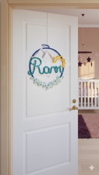 Porta Maternidade Montanha Personalizada em Tricotin com 01 nome