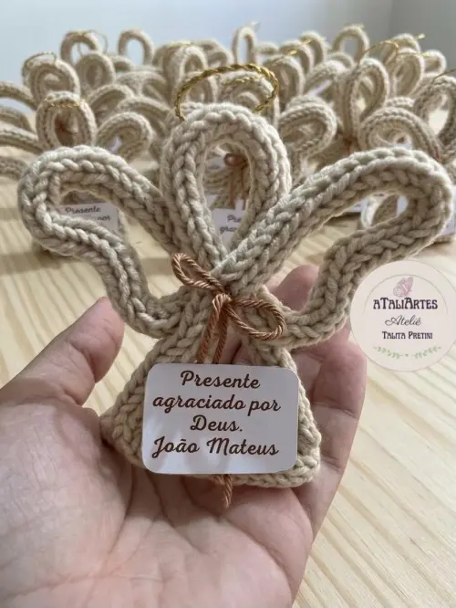 10 unidades Anjinho de tricotin personalizado Lembrancinha batizado