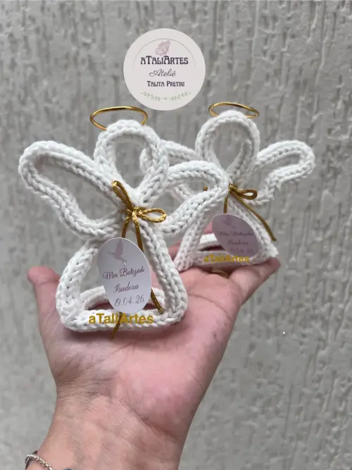 10 unidades Anjinho de tricotin personalizado Lembrancinha batiza