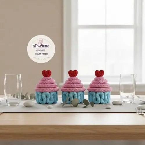 03 Unds Cupcake Miniatura Decorativo Personalizado Tricotin