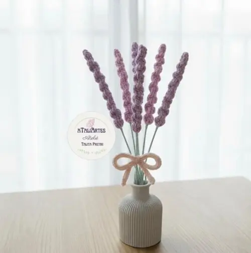 Flor de Lavanda Decorativa para Vaso em Tricotin
